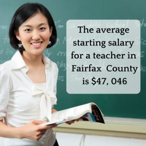 The average starting salary for a teacher in Fairfax County is$47, 046 (2)